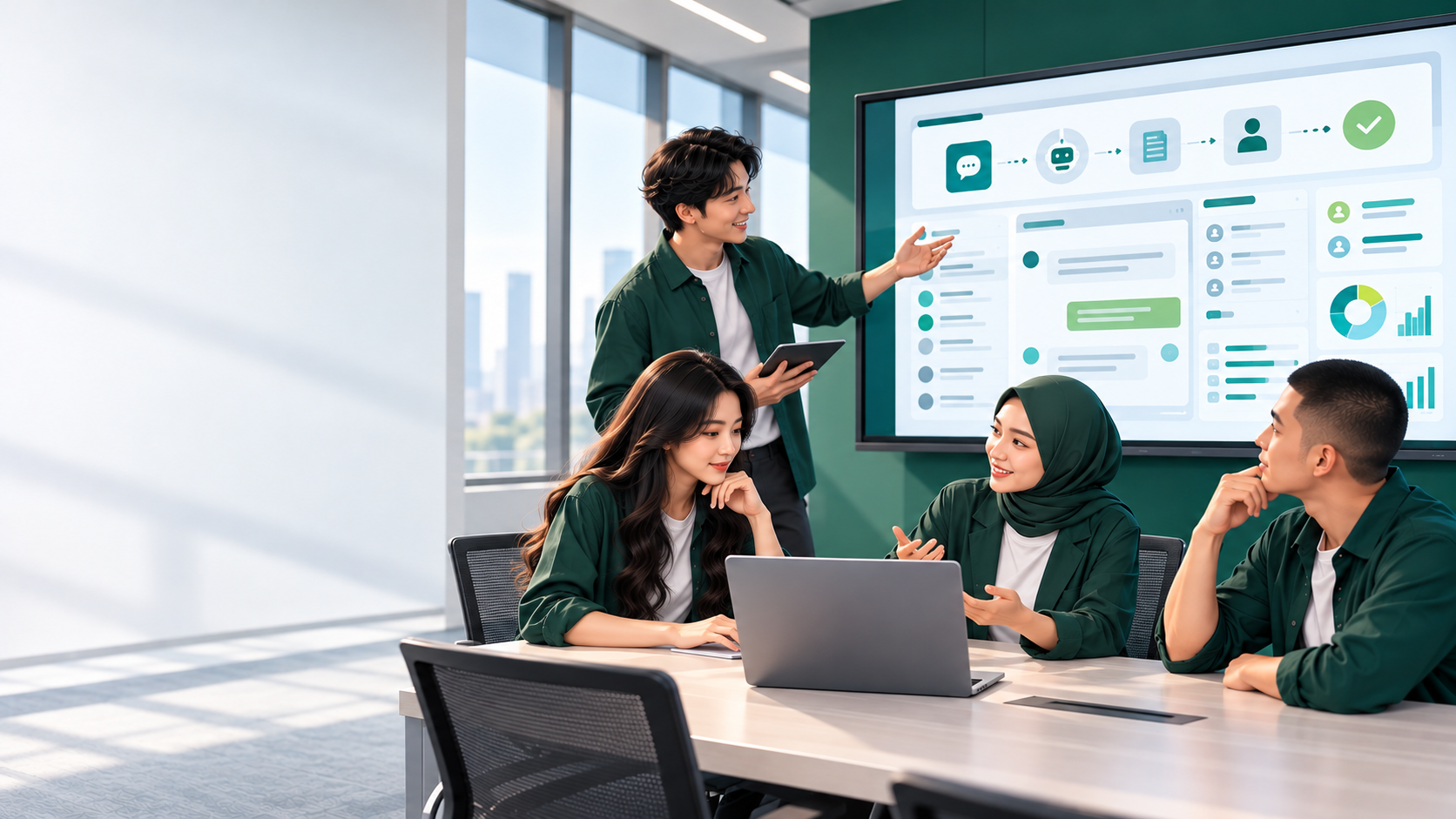 Customer service professionals using AI to support customer inquiries and service workflows