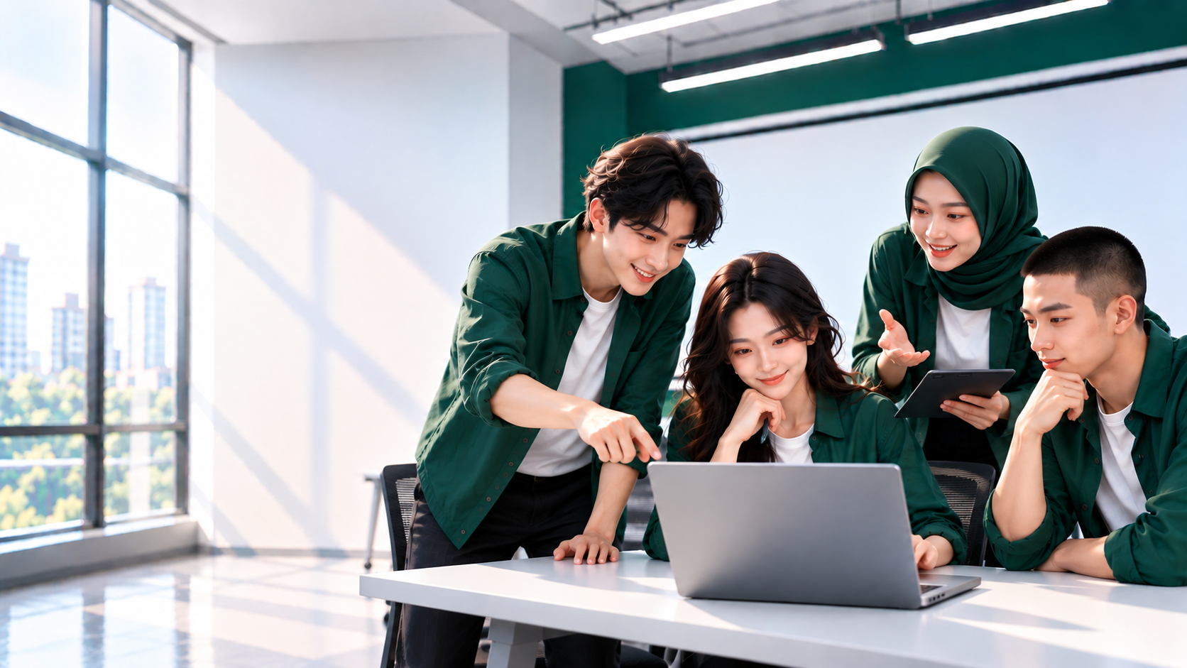 Corporate professionals applying AI to workplace operations